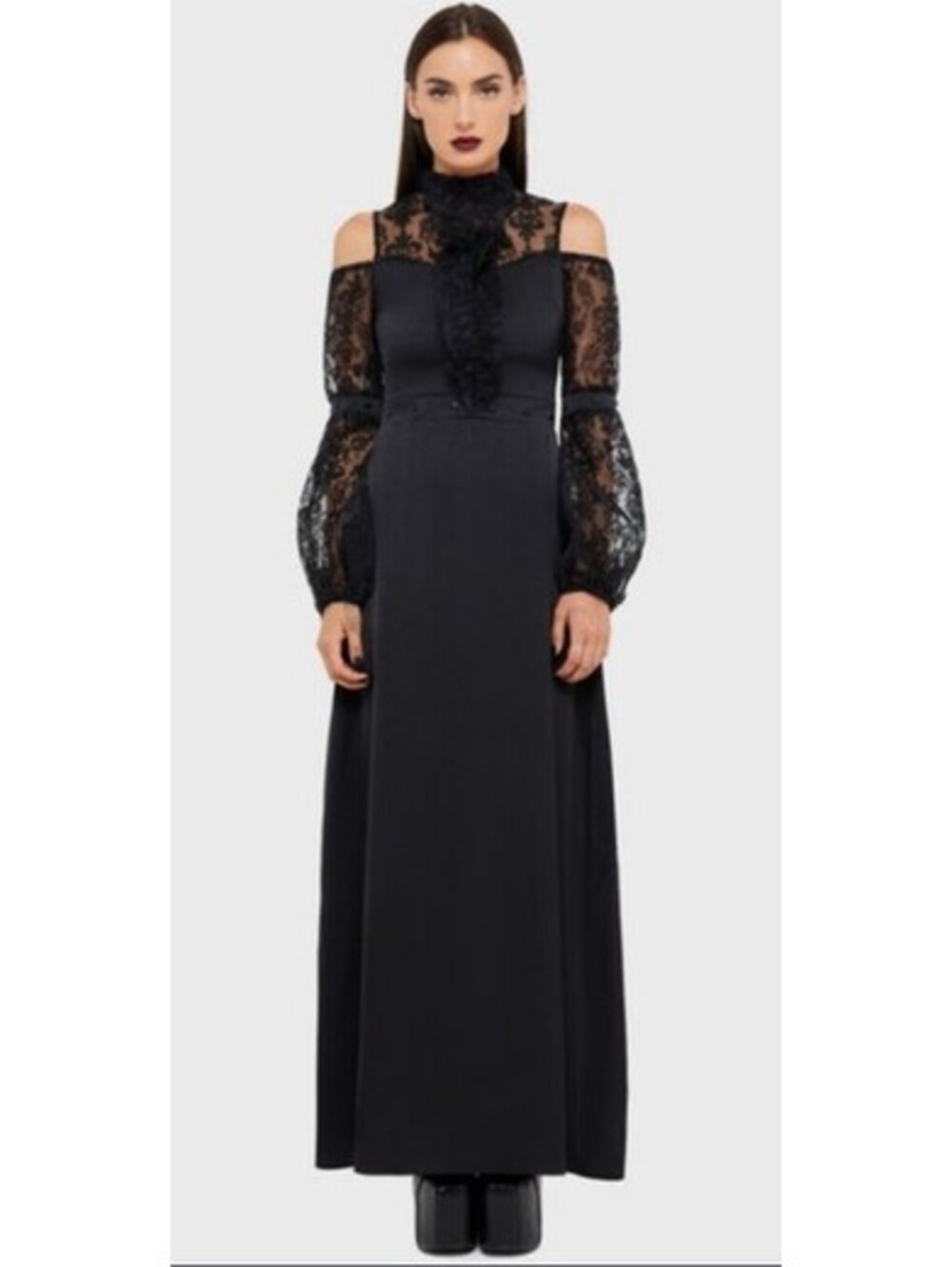 Killstar Isabeau’s Curse Black Satin Maxi Dress Women's Sz XS Goth Medieval NEW